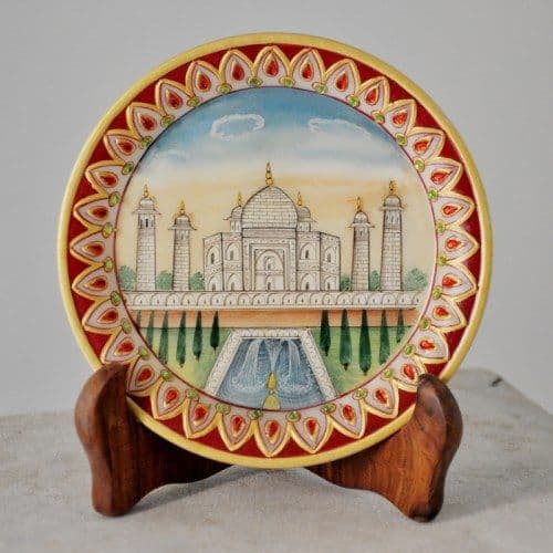 White Marble Serving Round Plate Taj Mahal Decor Inlay